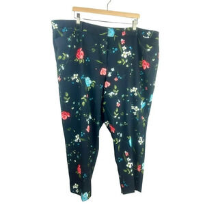 Worthington Dress Pants Women Plus 24W Black Flower Floral Slim Fit Stretch Work